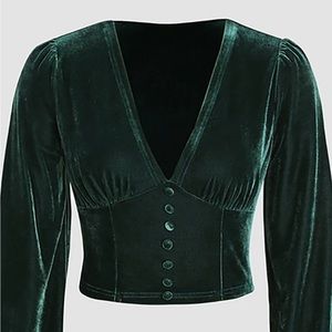 Green long sleeve velvet top
